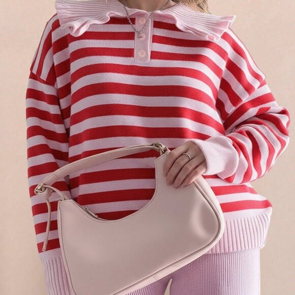 Multicolor Casual Women's Plus Size Knitted Pullover Top - Picture 3 of 6